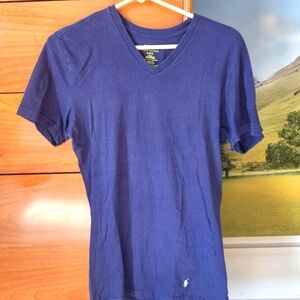 Men's Blue V Neck Polo Ralph Lauren Slim Fit Tee (M)